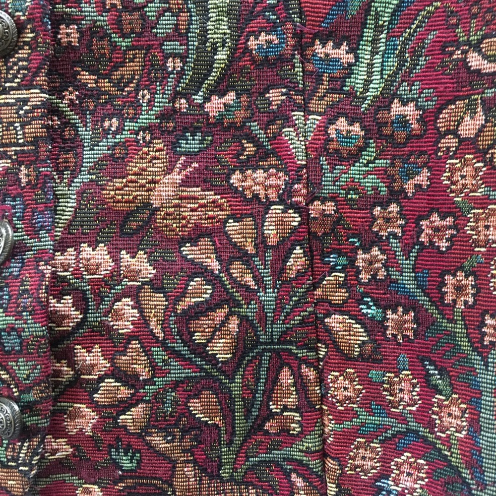 Vintage Tapestry Vest 90s Whimsical Forest Animals Floral Button Up Womens Small - Picture 9 of 11